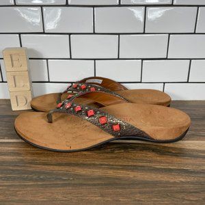 Vionic Floriana Women's Size 9 Shoes Bronze Croc Print Orthaheel Thong Sandals